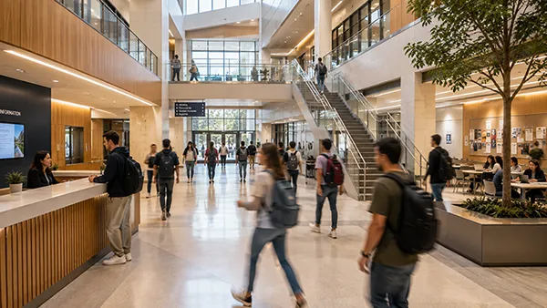 Students gathering in a campus student center