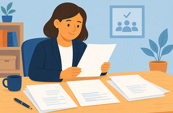 Recruiter quickly reviewing resumes and highlighting the strongest fit